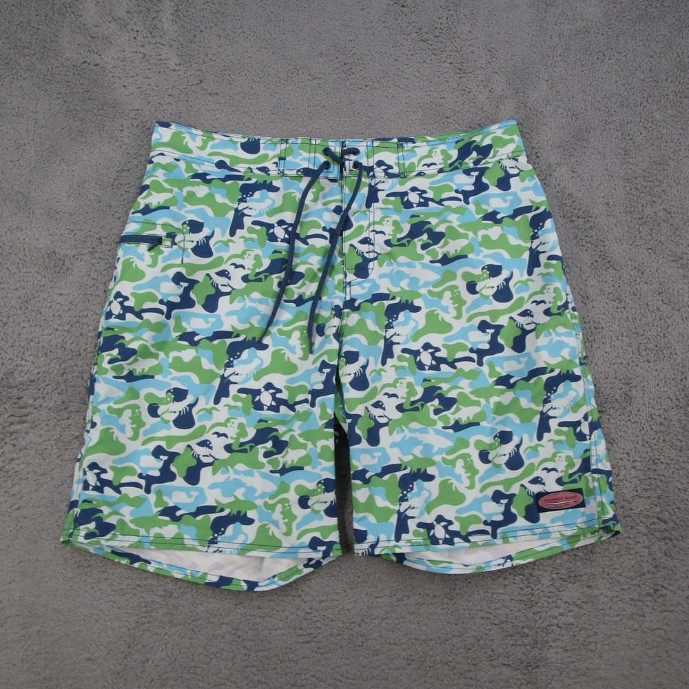 Vineyard Vines Board Shorts Mens 36 Blue Green Camo Whale Print 1M0147